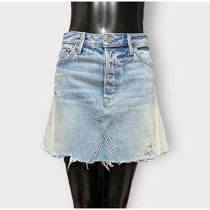 GRLFRND Eva Denim Mini Skirt Light Wash Raw Hem Button Fly Size 25